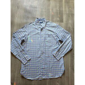 Ralph Lauren Mens Classic Fit Long Sleeve Plaid Shirt Blue Yellow Size S